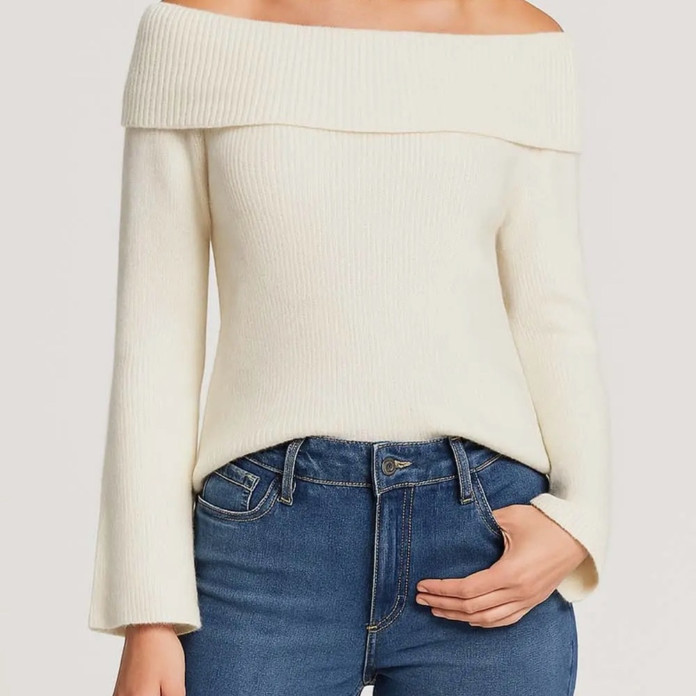 Women's Cream Off-the-Shoulder Fold-Over Sweater